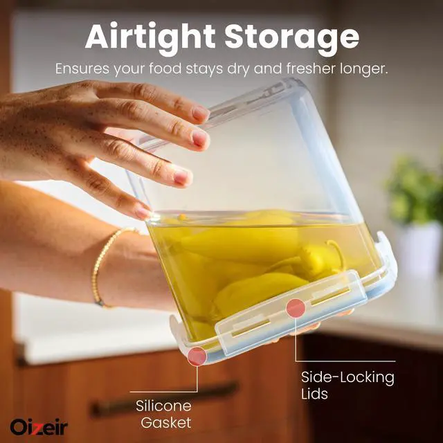 Alt view image 5 of 7 - Airtight Food Storage Containers Set - Air Tight with Lids - Pasta Flour Sugar Cereal - Storage Containers for Food (Clear-24 Pack)