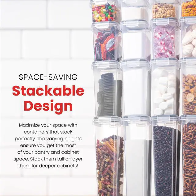 Alt view image 6 of 7 - Airtight Food Storage Containers Set - Air Tight with Lids - Pasta Flour Sugar Cereal - Storage Containers for Food (Clear-24 Pack)