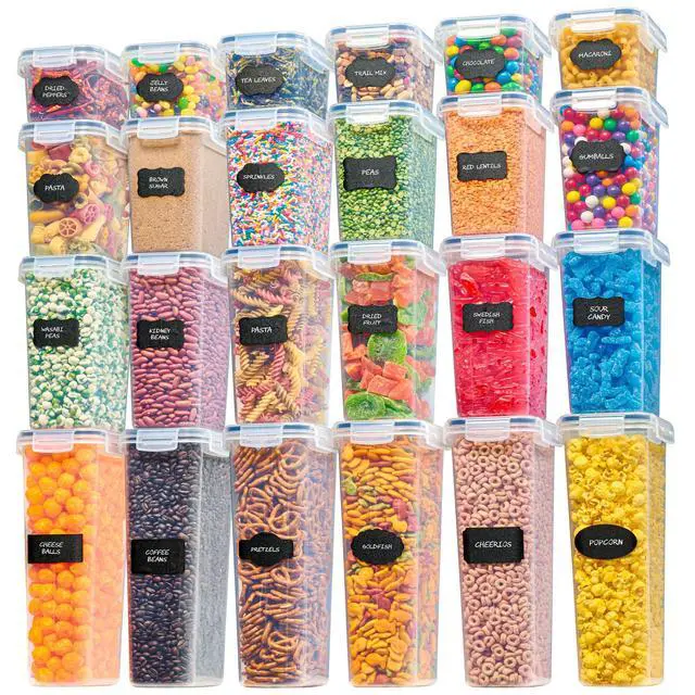 Alt view image 7 of 7 - Airtight Food Storage Containers Set - Air Tight with Lids - Pasta Flour Sugar Cereal - Storage Containers for Food (Clear-24 Pack)