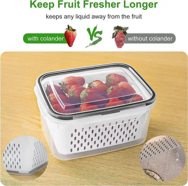Alt view image 3 of 7 - Fruit Storage Containers for Fridge with Removable Colander, Airtight Food Storage Container, Dishwasher Safe Produce Saver for Refrigerator, Keep Berry Fruit Fresh Longer 4 pcs Small Clear