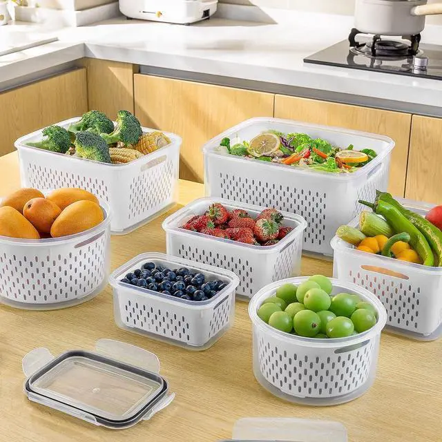Alt view image 5 of 7 - Fruit Storage Containers for Fridge with Removable Colander, Airtight Food Storage Container, Dishwasher Safe Produce Saver for Refrigerator, Keep Berry Fruit Fresh Longer 4 pcs Small Clear