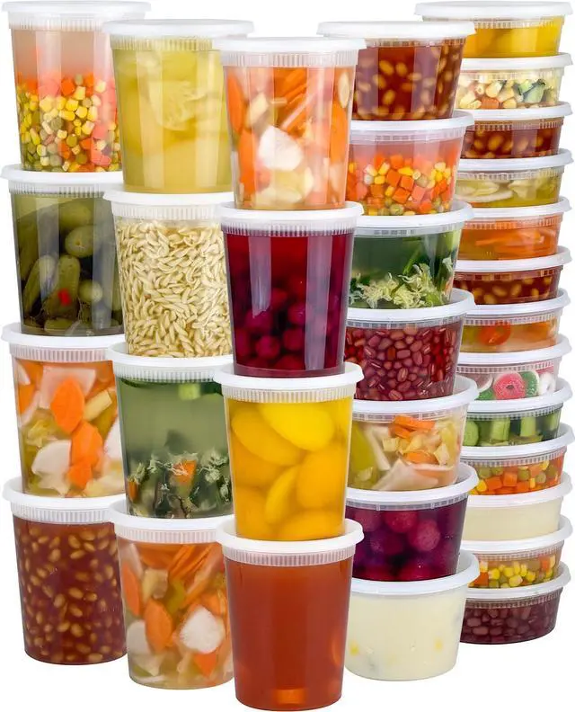 Main image of 60 Sets (120-Piece) Deli Containers with Lids, 32/16/8 oz X 20 Set Each, Leak-Proof & BPA Free Airtight Takeout Plastic Food Storage Containers for Soup, Freezer/Microwave/Dishwasher Safe
