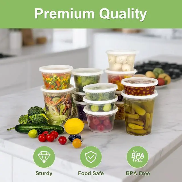 Alt view image 3 of 7 - 60 Sets (120-Piece) Deli Containers with Lids, 32/16/8 oz X 20 Set Each, Leak-Proof & BPA Free Airtight Takeout Plastic Food Storage Containers for Soup, Freezer/Microwave/Dishwasher Safe