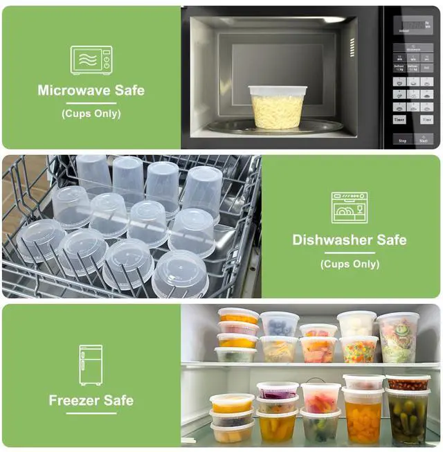 Alt view image 5 of 7 - 60 Sets (120-Piece) Deli Containers with Lids, 32/16/8 oz X 20 Set Each, Leak-Proof & BPA Free Airtight Takeout Plastic Food Storage Containers for Soup, Freezer/Microwave/Dishwasher Safe