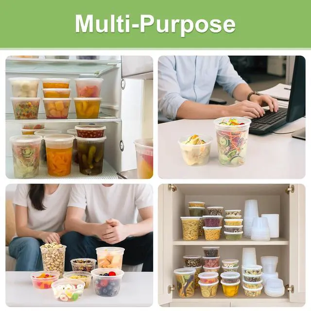 Alt view image 6 of 7 - 60 Sets (120-Piece) Deli Containers with Lids, 32/16/8 oz X 20 Set Each, Leak-Proof & BPA Free Airtight Takeout Plastic Food Storage Containers for Soup, Freezer/Microwave/Dishwasher Safe
