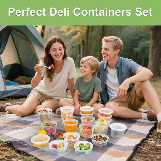 Alt view image 7 of 7 - 60 Sets (120-Piece) Deli Containers with Lids, 32/16/8 oz X 20 Set Each, Leak-Proof & BPA Free Airtight Takeout Plastic Food Storage Containers for Soup, Freezer/Microwave/Dishwasher Safe