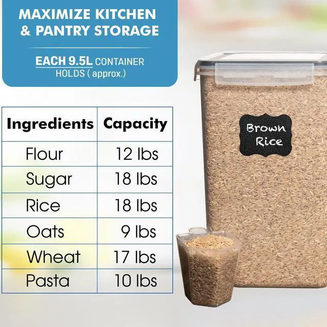Alt view image 3 of 7 - 2 PC (9.5L | 321 Oz) Extra Large Bulk Food Storage Containers with Airtight Lids for Flour, Sugar, Rice, Cereal & Pasta - Leakproof, BPA-Free Plastic Canisters for Kitchen & Pantry Organization