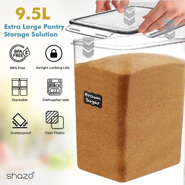 Alt view image 4 of 7 - 2 PC (9.5L | 321 Oz) Extra Large Bulk Food Storage Containers with Airtight Lids for Flour, Sugar, Rice, Cereal & Pasta - Leakproof, BPA-Free Plastic Canisters for Kitchen & Pantry Organization