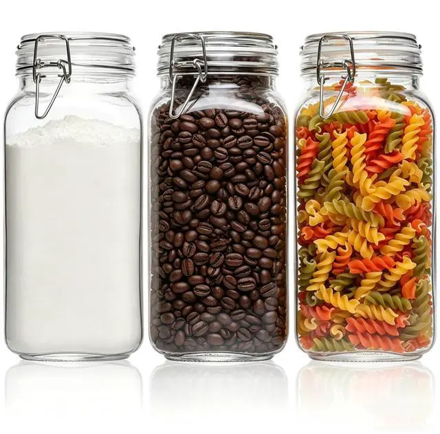 Main image of Large Square Glass Jars with Airtight Lids 78 oz 3 Pack Wide Mouth