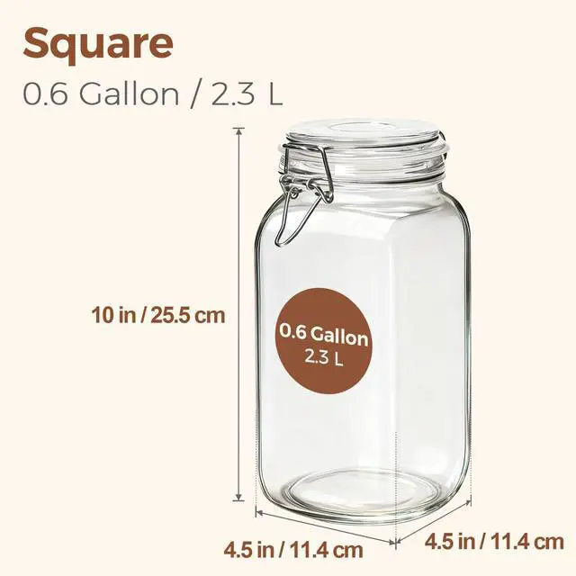 Alt view image 2 of 7 - Large Square Glass Jars with Airtight Lids 78 oz 3 Pack Wide Mouth
