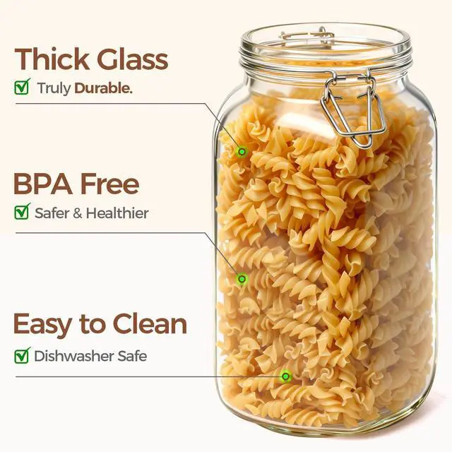 Alt view image 5 of 7 - Large Square Glass Jars with Airtight Lids 78 oz 3 Pack Wide Mouth