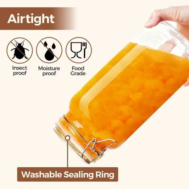 Alt view image 4 of 7 - Large Square Glass Jars with Airtight Lids 78 oz 3 Pack Wide Mouth