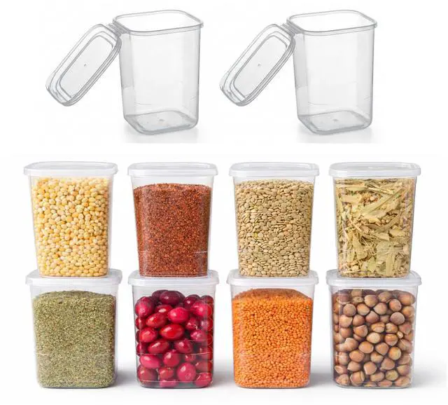 Main image of 10 Pack 39 oz Airtight Food Storage Containers with Attached Hinged Lids Stackable BPA Free Plastic Pantry Storage Containers for Flour, Sugar & Cereal Clear Kitchen Containers