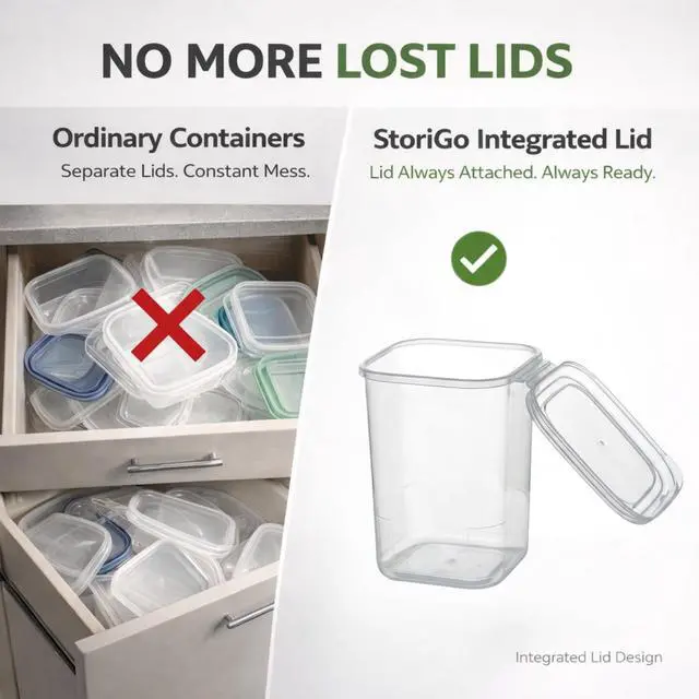 Alt view image 2 of 6 - 10 Pack 39 oz Airtight Food Storage Containers with Attached Hinged Lids Stackable BPA Free Plastic Pantry Storage Containers for Flour, Sugar & Cereal Clear Kitchen Containers