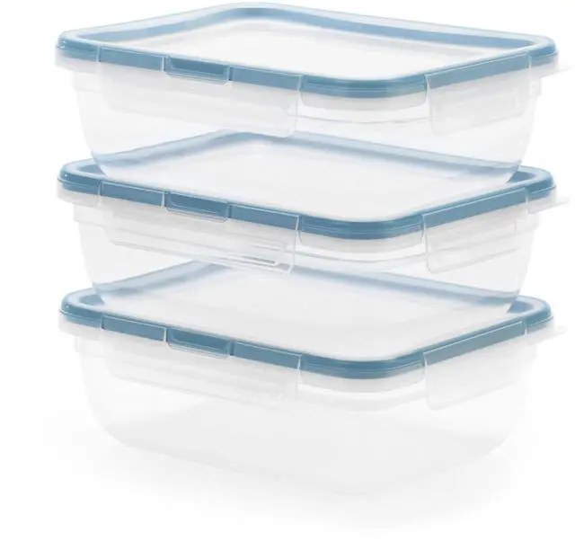 Alt view image 3 of 7 - Plastic Total Solution 3-Pack (8.5-Cup) Food Storage Containers Set, Leakproof & Airtight Plastic Locking Lids Rectangular Containers, BPA-Free Lids, Microwave Dishwasher Freezer Safe