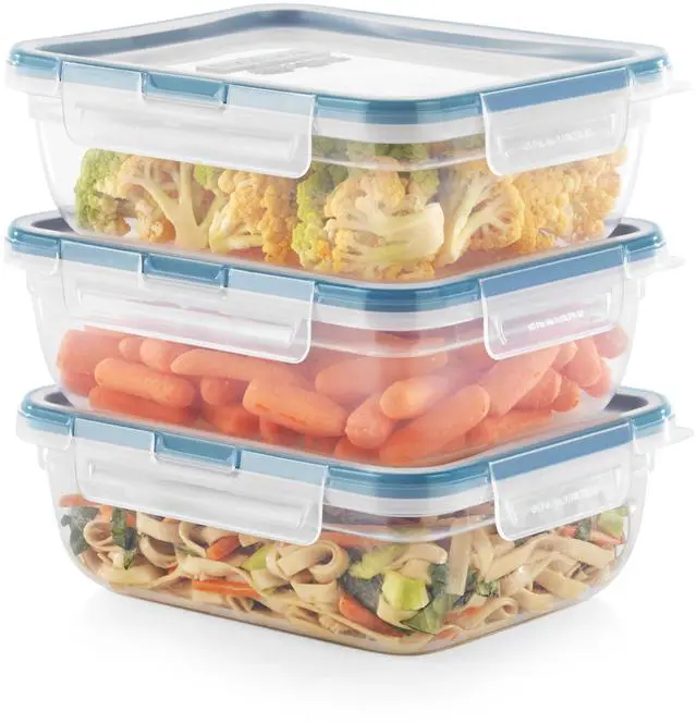 Main image of Plastic Total Solution 3-Pack (8.5-Cup) Food Storage Containers Set, Leakproof & Airtight Plastic Locking Lids Rectangular Containers, BPA-Free Lids, Microwave Dishwasher Freezer Safe