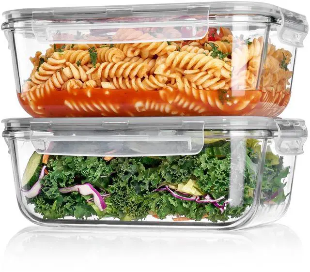 Main image of 2Pack 1860ml/63oz Large Glass Storage Containers with Lids, Meal Prep Food Container Set with Snap Airtight Lid for Baking, Microwave, Oven, Leak Proof, for Freezer, Dishwasher, Grey