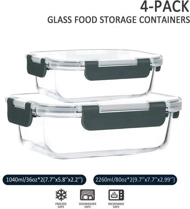 Alt view image 2 of 6 - [80 oz & 36 oz Extra Large Glass Food Storage/Baking Containers Set with Lids, 2 Pack 80 oz(10 cup)&2 Pack 36 oz (4.5 cup) Airtight Glass Container,Microwave,Oven,Freezer and Dishwasher