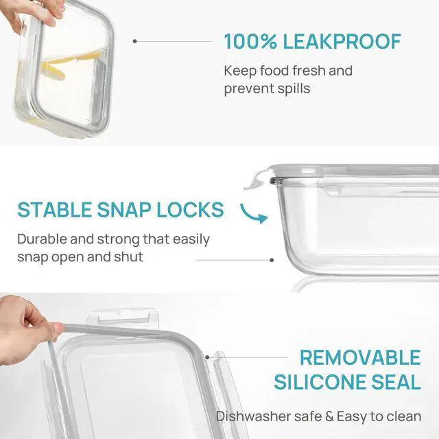 Alt view image 3 of 4 - 2Pack 1860ml/63oz Large Glass Storage Containers with Lids, Meal Prep Food Container Set with Snap Airtight Lid for Baking, Microwave, Oven, Leak Proof, for Freezer, Dishwasher, Grey