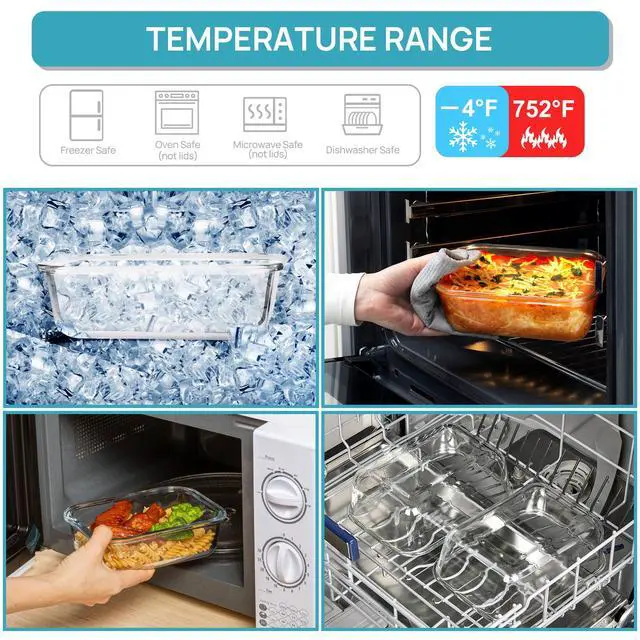 Alt view image 4 of 4 - 2Pack 1860ml/63oz Large Glass Storage Containers with Lids, Meal Prep Food Container Set with Snap Airtight Lid for Baking, Microwave, Oven, Leak Proof, for Freezer, Dishwasher, Grey