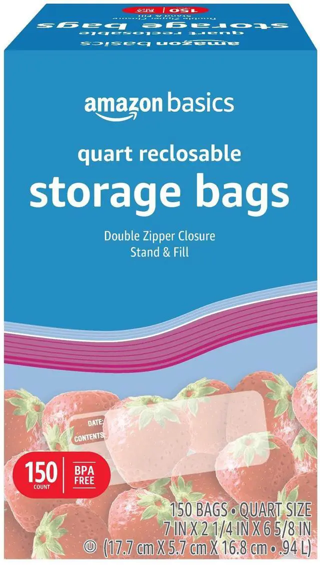 Main image of Reclosable Quart Food Storage Bags with Double Zipper Seal, BPA Free, 150 Count