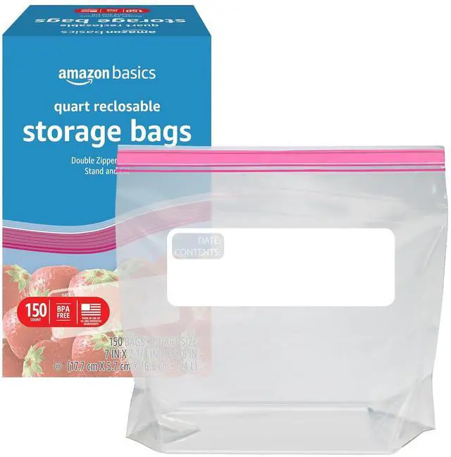 Alt view image 3 of 5 - Reclosable Quart Food Storage Bags with Double Zipper Seal, BPA Free, 150 Count