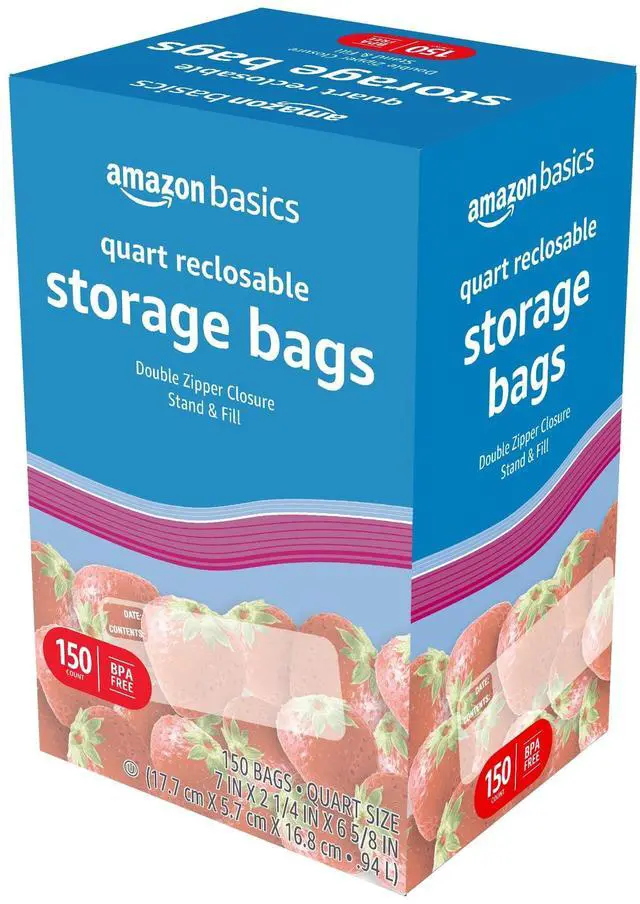 Alt view image 5 of 5 - Reclosable Quart Food Storage Bags with Double Zipper Seal, BPA Free, 150 Count