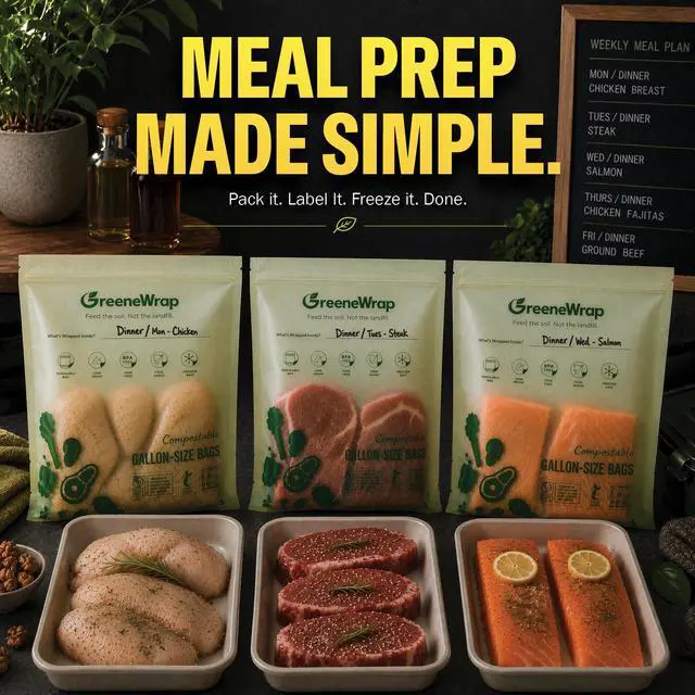 Alt view image 4 of 7 - Compostable Gallon Freezer Bags, 25 Count, Extra Thick 2 Mil, Resealable Leak-Proof Zipper, BPI Certified, ASTM D6400, Gallon Food Storage Bags
