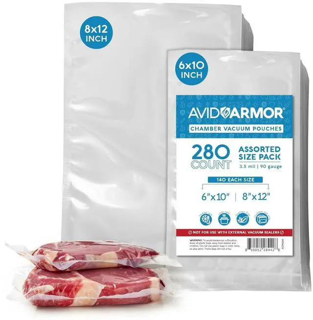 Main image of Chamber Vacuum Sealer Bags 6x10" & 8x12" 280 Pack Heavy Duty Commercial Grade, BPA-Free Pouches for Sous Vide, Food Preservation, Meat Storage, Freezing, and Long-Term Storage
