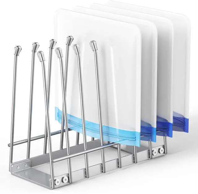 Main image of Reusable Bag Drying Rack, Foldable Metal Stand for Reusable Ziplock & Silicone Storage Bags, Rustproof Kitchen Dryer, Silver