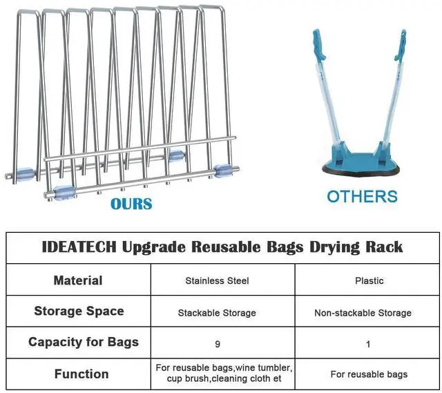 Alt view image 4 of 7 - Reusable Storage Bags Rack, Drying Rack for Storage Bags, Stainless Stand for Reusable Freezer Containers & Vacuum Sealer Bags , File Organizer Desktop Storage, Kitchen Storage & Organization (Silver)