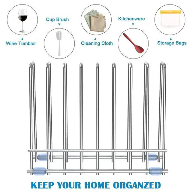Alt view image 3 of 7 - Reusable Storage Bags Rack, Drying Rack for Storage Bags, Stainless Stand for Reusable Freezer Containers & Vacuum Sealer Bags , File Organizer Desktop Storage, Kitchen Storage & Organization (Silver)