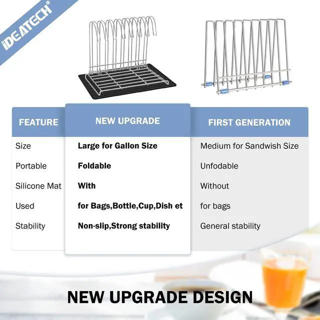 Alt view image 2 of 7 - Reusable Bag Rack with Cup Drying Mat,Plastic Bag Dryer Rack Dish Drying,Collapsible Kitchen Counter Storage Organizer Sponge Holder,Dryer Rack for Silicone Storage Bag,Kitchen Must Have