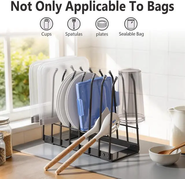 Alt view image 4 of 7 - Reusable Bag Drying Rack, Bag Dryer Stand for Reusable Food Storage Bags, Ziplock & Vacuum Bags, Rustproof Kitchen Drying Rack, Black