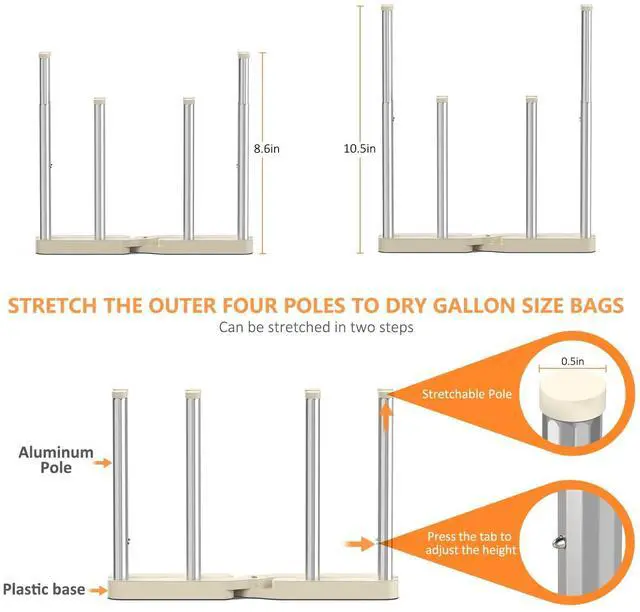Alt view image 2 of 7 - Reusable Storage Bag Drying Rack, Retractable Metal Bottle Drying Rack, Collapsible Cup Draining Rack for Water Bottles, Mason Jars, Mugs, Glass and Sports Bottle(1 Pcs)