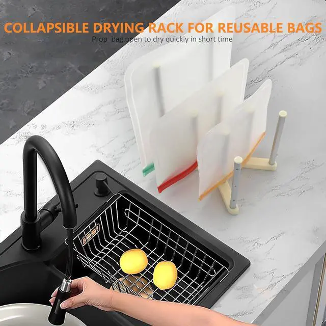 Alt view image 5 of 7 - Reusable Storage Bag Drying Rack, Retractable Metal Bottle Drying Rack, Collapsible Cup Draining Rack for Water Bottles, Mason Jars, Mugs, Glass and Sports Bottle(1 Pcs)