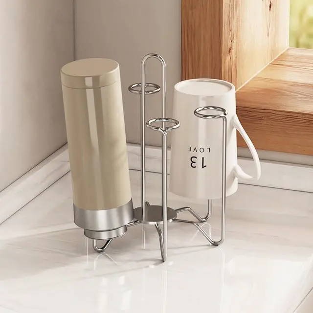 Alt view image 2 of 6 - Cup Drying Rack Stand, Stainless Steel 6 Cups Mug Drying Rack Drainer Holder, Countertop Cup Rack Dryer for Glasses, Tumbler, Water Bottle