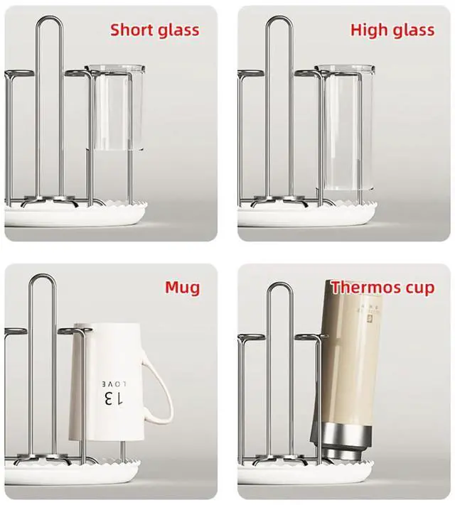 Alt view image 4 of 6 - Cup Drying Rack Stand, Stainless Steel 6 Cups Mug Drying Rack Drainer Holder, Countertop Cup Rack Dryer for Glasses, Tumbler, Water Bottle