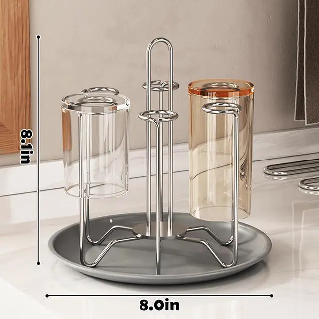 Alt view image 3 of 6 - Cup Drying Rack Stand, Stainless Steel 6 Cups Mug Drying Rack Drainer Holder, Countertop Cup Rack Dryer for Glasses, Tumbler, Water Bottle