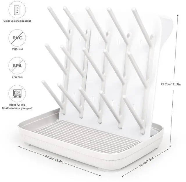Alt view image 5 of 7 - Baby Bottle Drying Rack: Large Vertical Bottle Dryer Rack Holder - Space Saving Standing Drying Rack for Baby Bottles and Pump Part Cleaning (White)