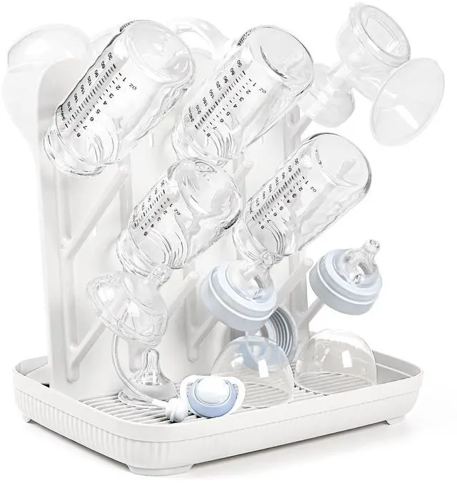 Main image of Baby Bottle Drying Rack: Large Vertical Bottle Dryer Rack Holder - Space Saving Standing Drying Rack for Baby Bottles and Pump Part Cleaning (White)