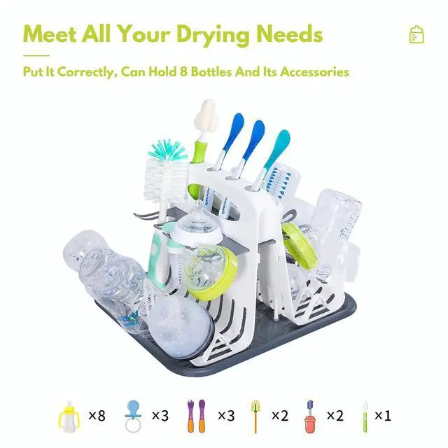 Alt view image 4 of 7 - High Capacity Drying Rack with 5pcs Brushes, Deluxe Countertop Drying Rack, Universal Drying Station, Baby Bottle Drying Rack with Bottle Brushes, White