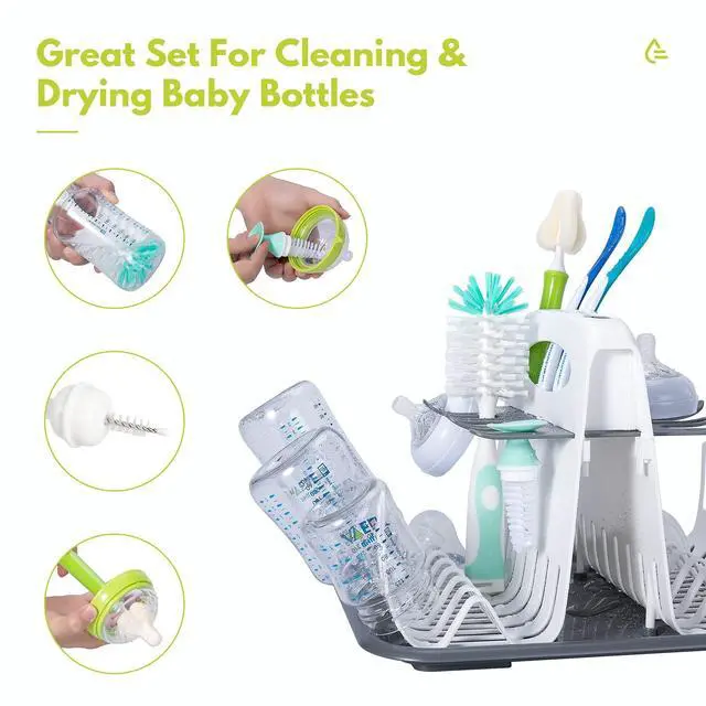 Alt view image 2 of 7 - High Capacity Drying Rack with 5pcs Brushes, Deluxe Countertop Drying Rack, Universal Drying Station, Baby Bottle Drying Rack with Bottle Brushes, White