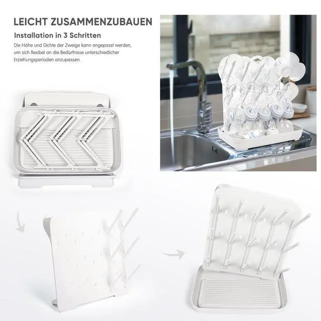 Alt view image 6 of 7 - Baby Bottle Drying Rack: Large Vertical Bottle Dryer Rack Holder - Space Saving Standing Drying Rack for Baby Bottles and Pump Part Cleaning (White)