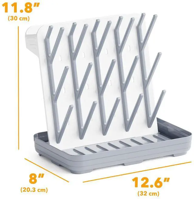Alt view image 4 of 7 - Baby Bottle Drying Rack with 20 Hooks, Space Saving Kitchen Bottles Rack Dryer, Vertical Baby Bottle Holder Organizer for Countertop Storage Accessories (White and Gray)