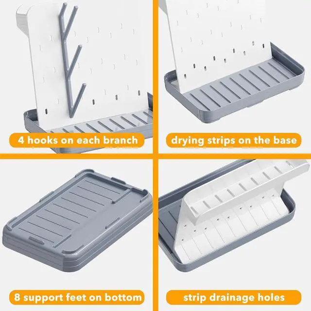 Alt view image 6 of 7 - Baby Bottle Drying Rack with 20 Hooks, Space Saving Kitchen Bottles Rack Dryer, Vertical Baby Bottle Holder Organizer for Countertop Storage Accessories (White and Gray)