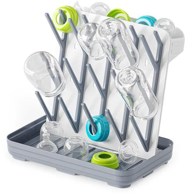 Main image of Baby Bottle Drying Rack with 20 Hooks, Space Saving Kitchen Bottles Rack Dryer, Vertical Baby Bottle Holder Organizer for Countertop Storage Accessories (White and Gray)