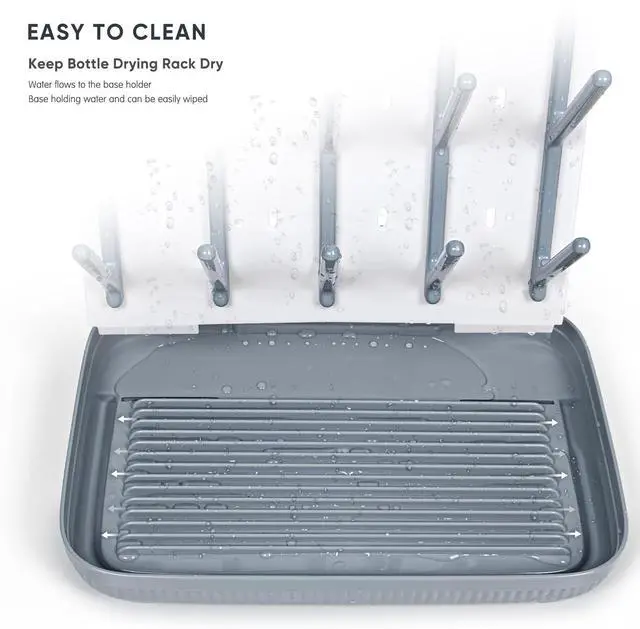 Alt view image 3 of 7 - Baby Bottle Drying Rack: Large Vertical Bottle Dryer Rack Holder - Space Saving Standing Drying Rack for Baby Bottles and Pump Part Cleaning (Gray)