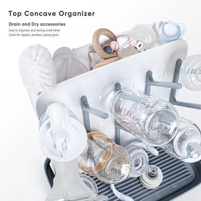Alt view image 4 of 7 - Baby Bottle Drying Rack: Large Vertical Bottle Dryer Rack Holder - Space Saving Standing Drying Rack for Baby Bottles and Pump Part Cleaning (Gray)