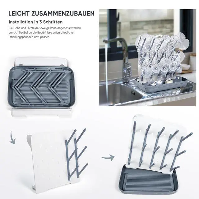 Alt view image 7 of 7 - Baby Bottle Drying Rack: Large Vertical Bottle Dryer Rack Holder - Space Saving Standing Drying Rack for Baby Bottles and Pump Part Cleaning (Gray)
